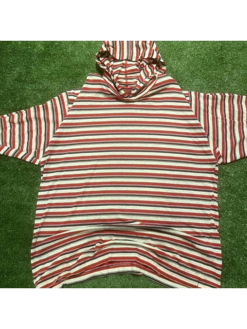 Vintage 90s Shah Safari Red Striped Hooded Short Sleeve Shirt Size XL